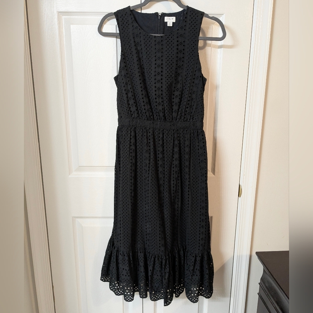 J. Crew Black Eyelet Midi Dress size 2